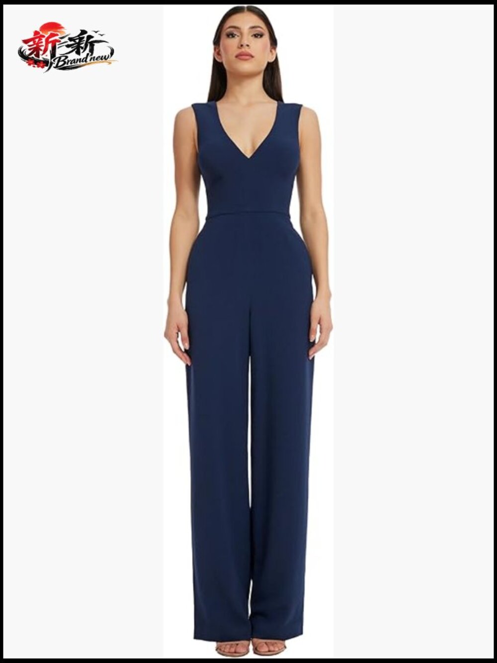 Sleeveless V-Neck Wide Leg Jumpsuit With Pockets, Stretch Crepe